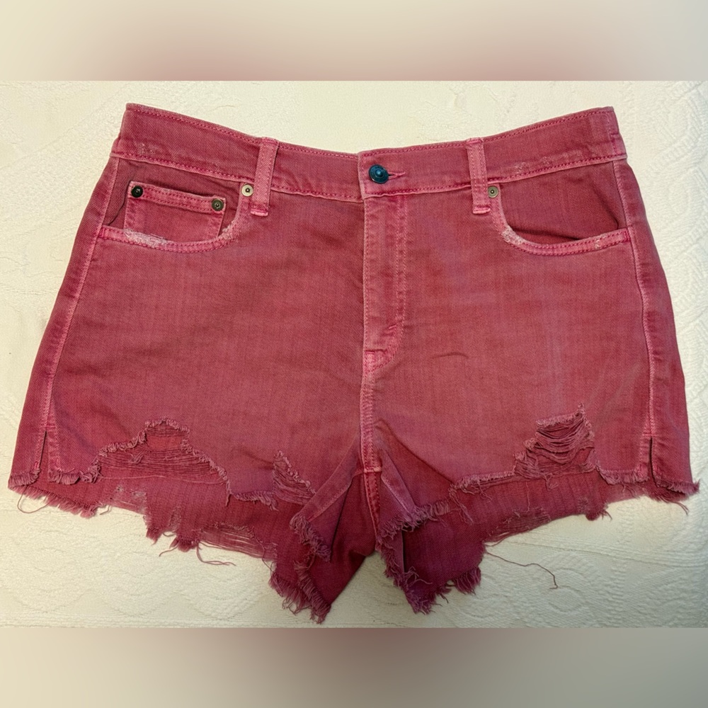 Aerie Pink Distressed Jean Shorts High-Waisted